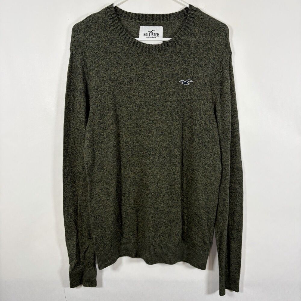 Hollister Crewneck Sweater Mens Size Medium Olive Green Heathered Viscose Blend